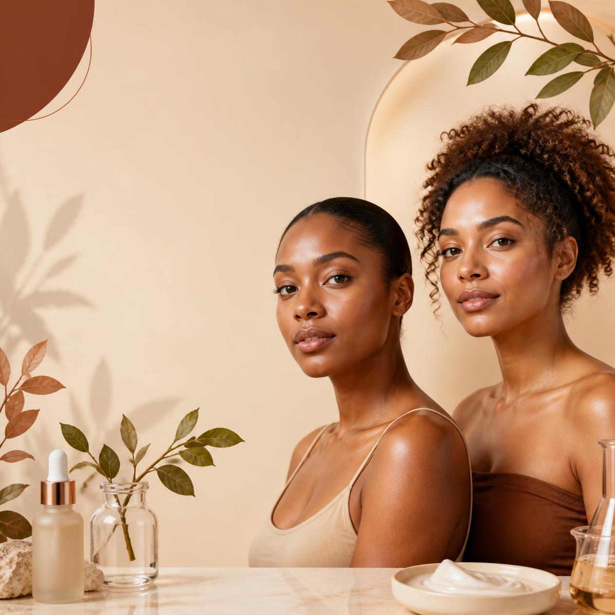 femme métisse et noire avec cosmétiques
